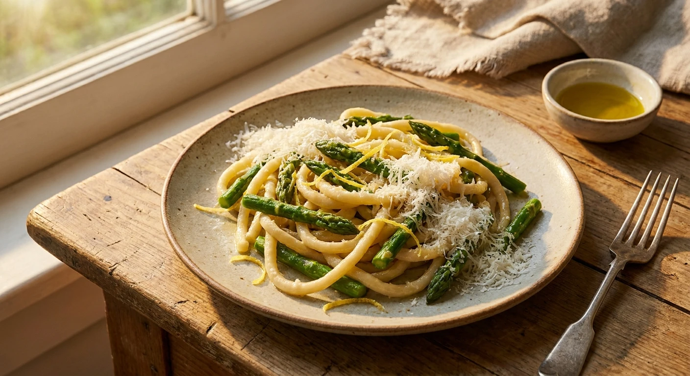 Perfekte pasta mit grünem spargel